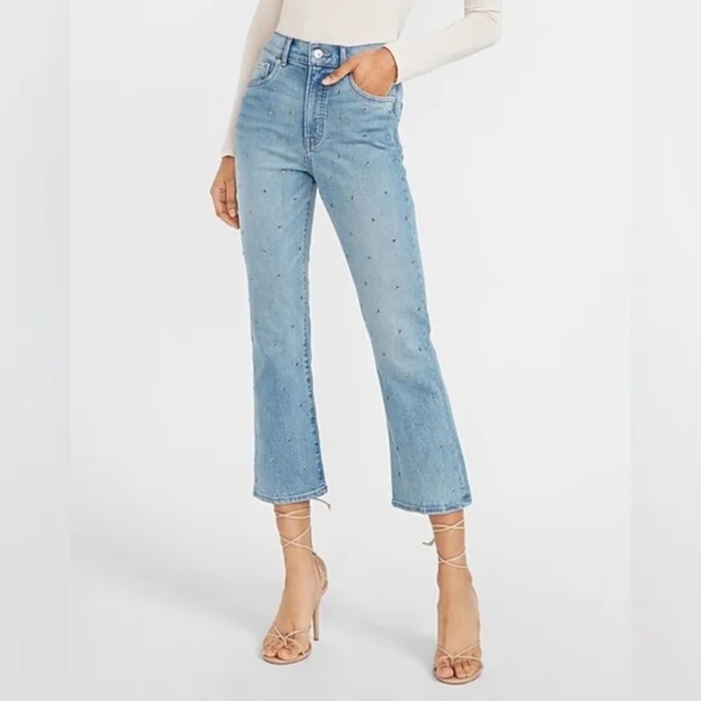 Express~Studded High Waisted Cropped Flare Jeans~ Size 2